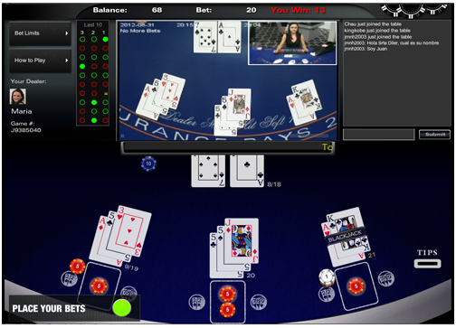 Live Dealer Blackjack Screen Shot